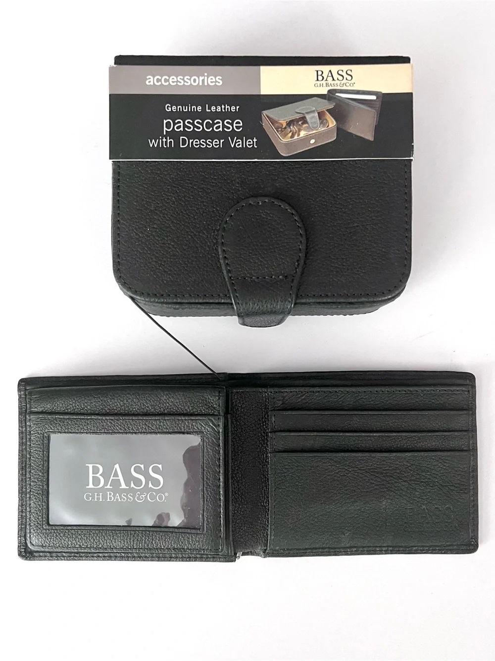 BASS Men’s Black Genuine Leather Wallet with Card Holder & Dresser Valet Box